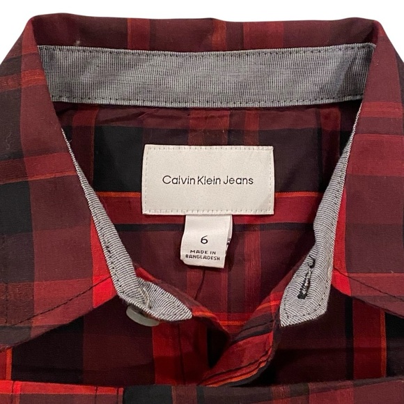 Calvin Klein Jeans Boys Red Black Plaid Button-Up Shirt Size 6 Long Sleeve NWT - Picture 7 of 9